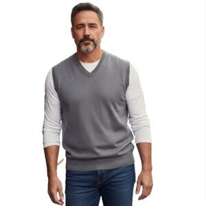 IZOD Men's Sweater Vest Sz M Gray V-Neck Stretch Pullover Golf Knit Layer EUC